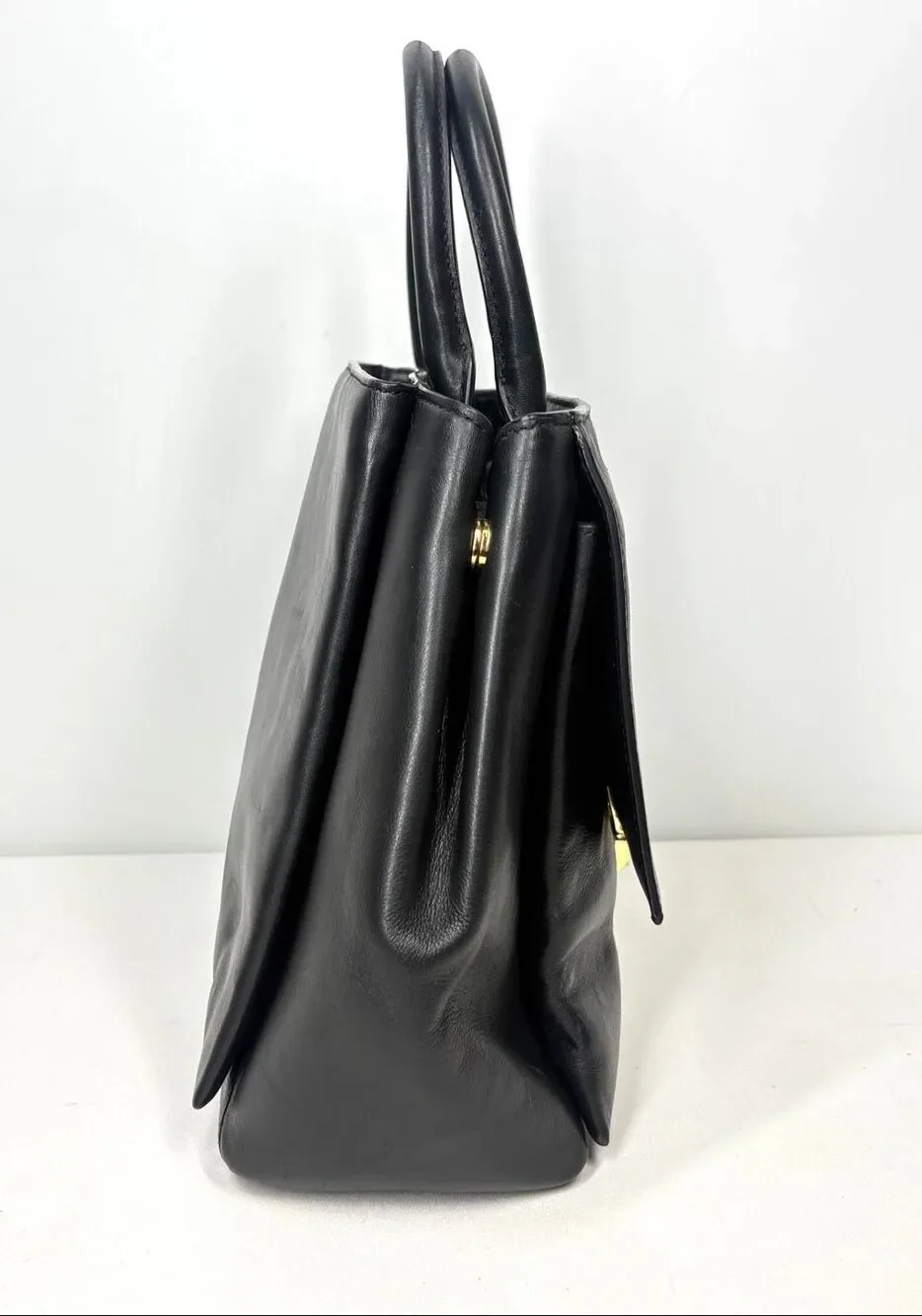 Michael Kors Karlie Black Leather Satchel Gold Hardware Handbag 30S5GCDS3L.